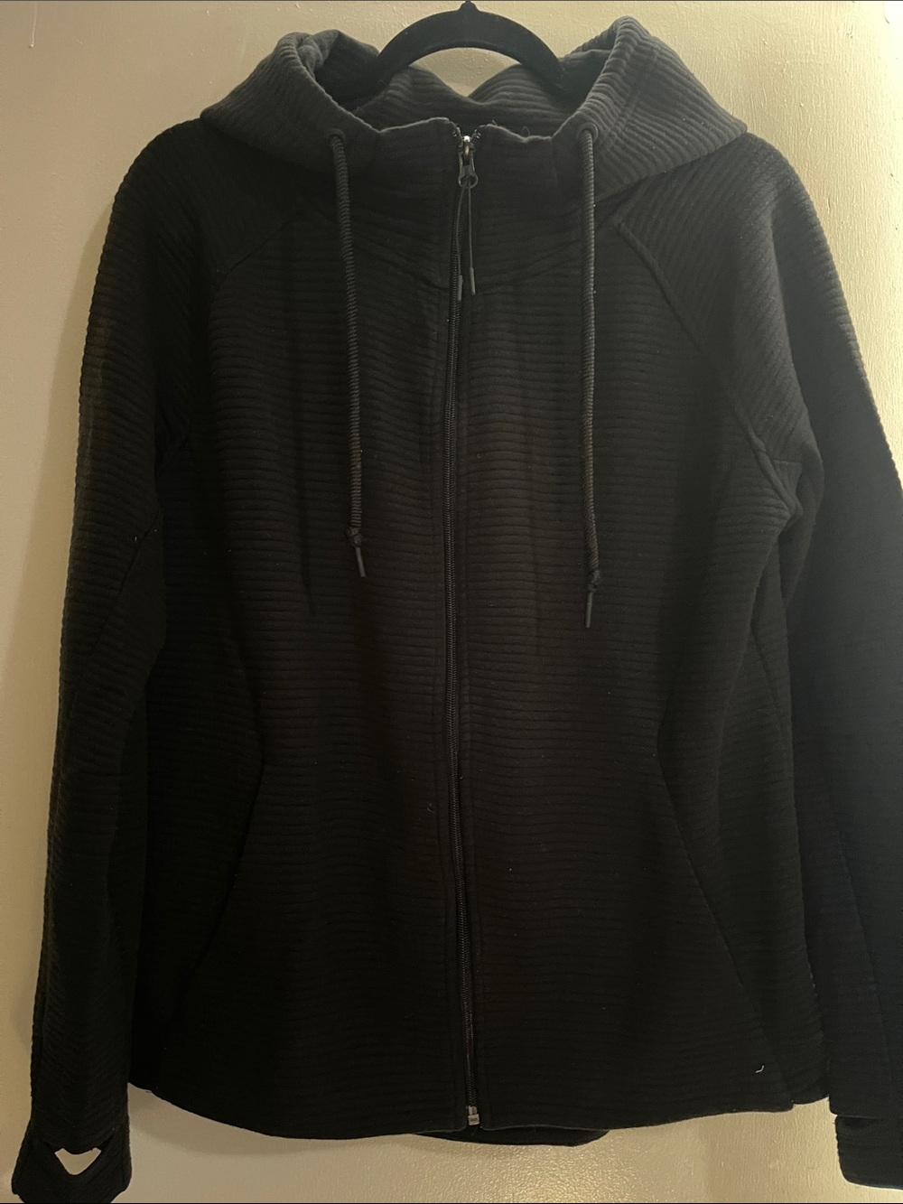 Black Ribbed Zip-Up Hoodie